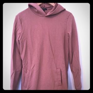 Long sweater hoodie with hood in coral
